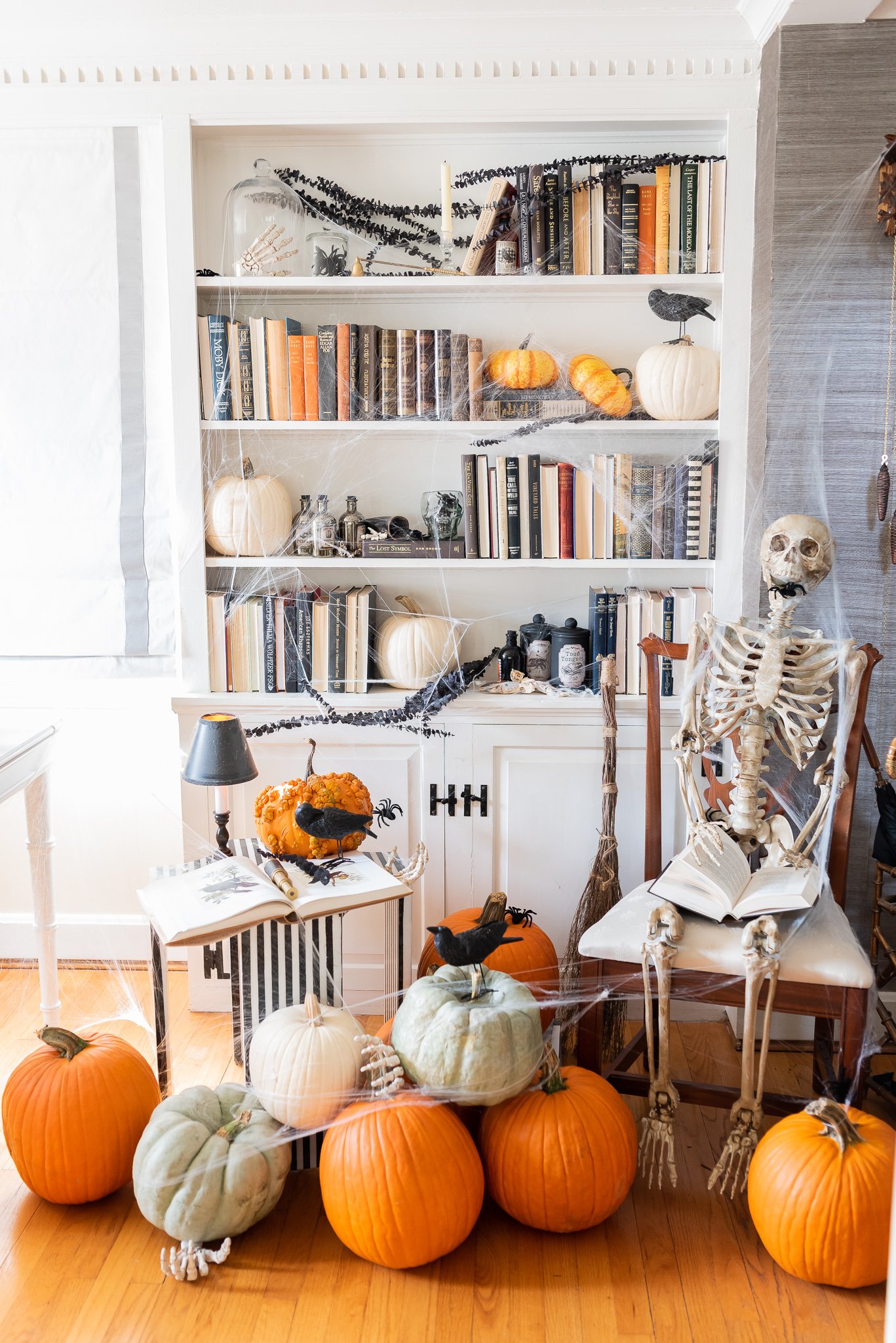 Halloween Spooky Bookcase and Decor Ideas | Kristy & New England